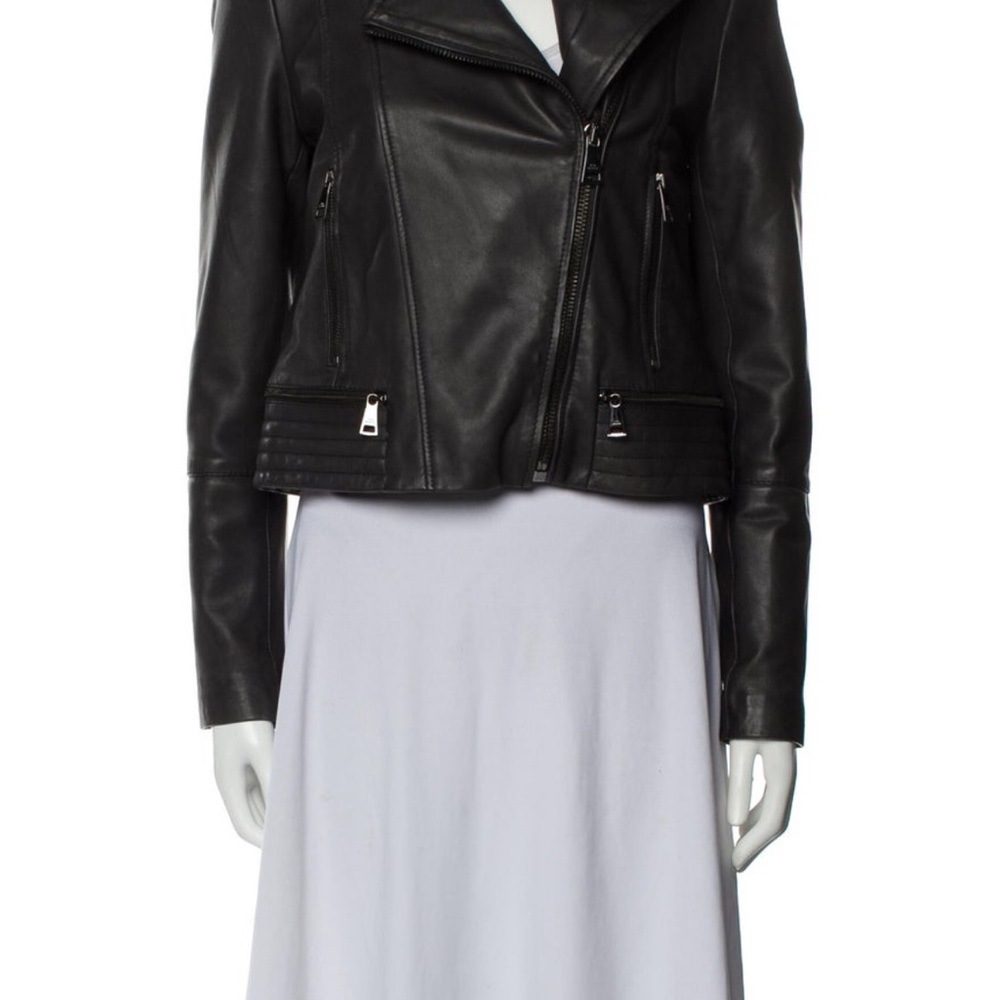 Black Cropped Leather Jacket With Structured Shou… - image 1